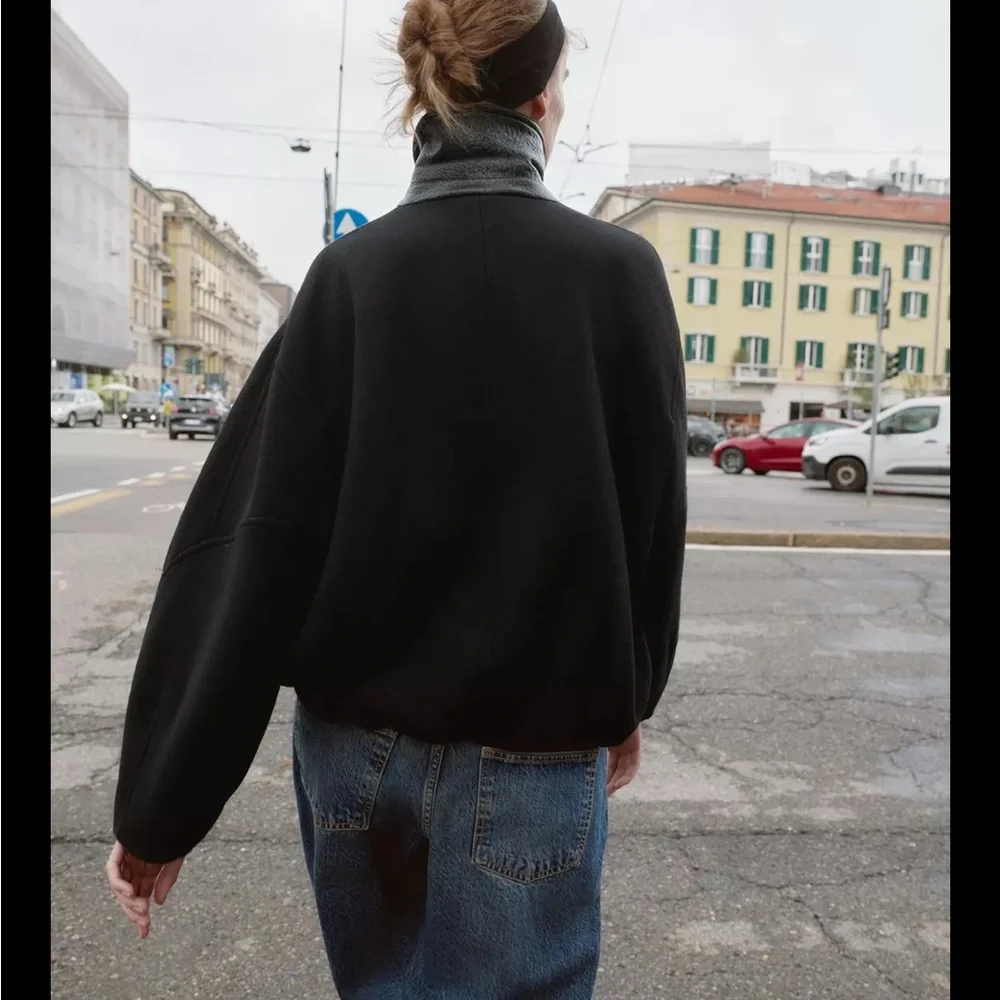 Zara CONTRAST COLLAR WOOL BALLOON BOMBER JACKET - Picture 10 of 12